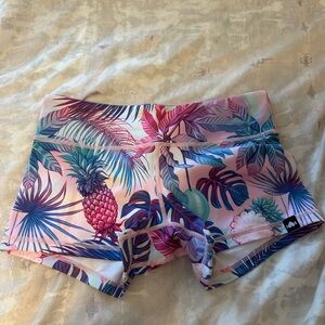 Pink and Blue Athletic Shorts with Tropical Print
